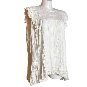 Avenue 30/32 Shirt White Ruffle Tunic Top Blouse Peasant Vacation Vibes NWT